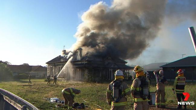 Marion Rd traffic was interrupted while crews contained the blaze. Picture: 7NEWS