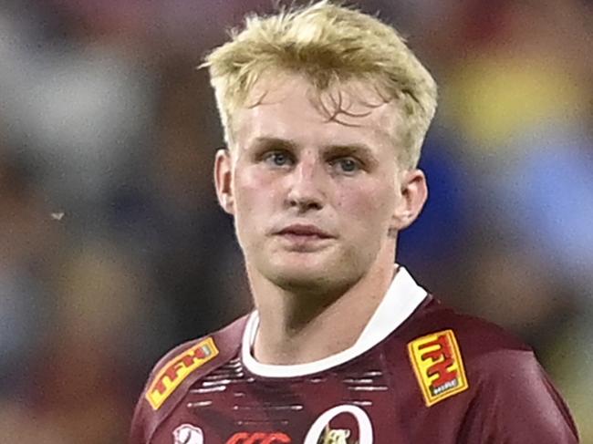 TOWNSVILLE, AUSTRALIA - FEBRUARY 25:  Tom Lynagh of the Reds looks on during the round one Super Rugby Pacific match between Queensland Reds and Hurricanes at Queensland Country Bank Stadium, on February 25, 2023, in Townsville, Australia. (Photo by Ian Hitchcock/Getty Images)