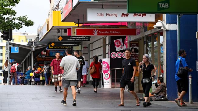 People walk down Bankstown City Plaza. Picture: Toby Zerna