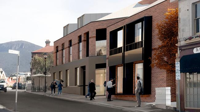 Artist's impression of plans to knock down Prince of Wales Hotel in Battery Point and build 13 apartments, 4 townhouses, landscaped courtyard, basement car park, bar and cafe and retail space in its place. Picture: Supplied