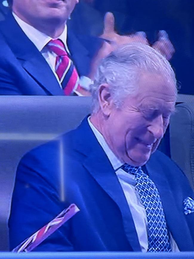 Charles glanced down during the touching moment. Picture: BBC