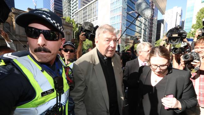 George Pell arrives at the County Court this morning. Picture: Alex Coppel