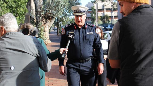 NT Police Commissioner Michael Murphy arrives at the Alice Springs Local Court on May 29, 2024 for the final day of an inquest into the death of Kumanjayi Walker. Picture: Jason Walls