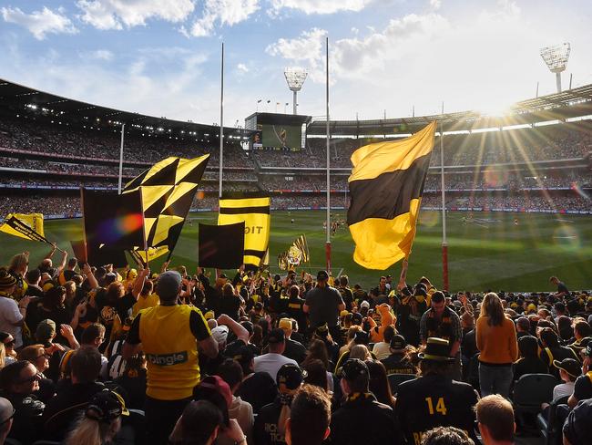 Tigers fans at Melbourne’s MCG for the clash with GWS. Picture: Jason Edwards