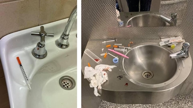 Coffs Harbour business operator Nikki Williams shared these disturbing photos of discarded needles in a public toilet in the CBD.