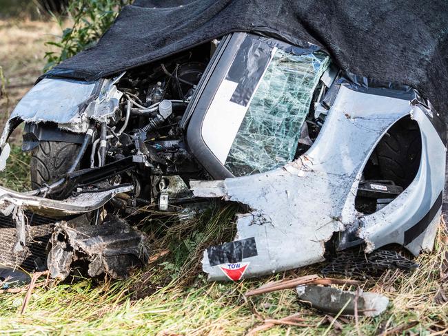 The wreckage of Denyer’s Lotus. Picture: News Corp