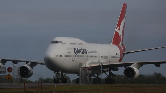 A QANTAS plane arrives in Darwin from Japan carrying Australians airlifted from the cruise ship " Diamond Princess"Picture GLENN CAMPBELL