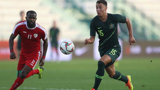 Chris Ikonomidis in action against Oman in a warm-up game before the Asian Cup. Picture: Getty Images