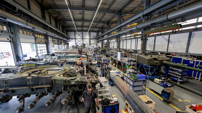 Military vehicles being assembled at German defence contractor Rheinmetall. Picture: Axel Heimken / AFP