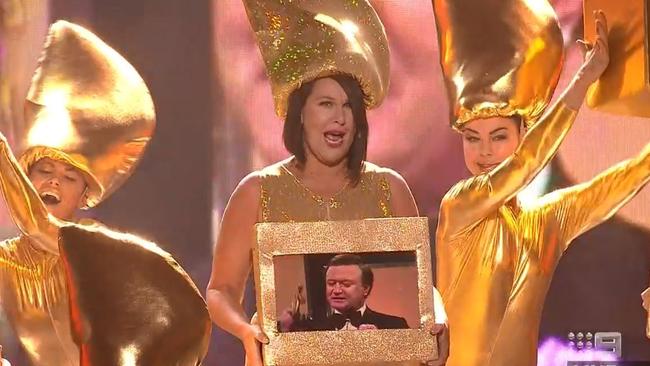 Julia Morris mid-song. Picture: Channel 9