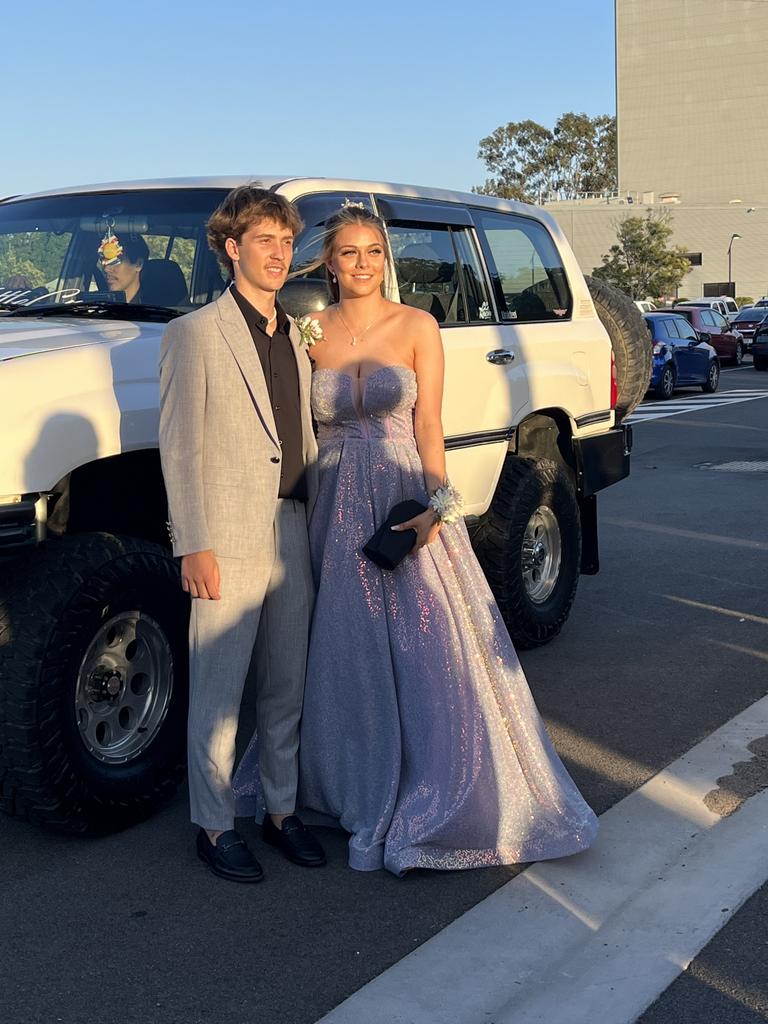 Jasper Wilson and Leah Gleich arrive at the Aldridge State High School formal.