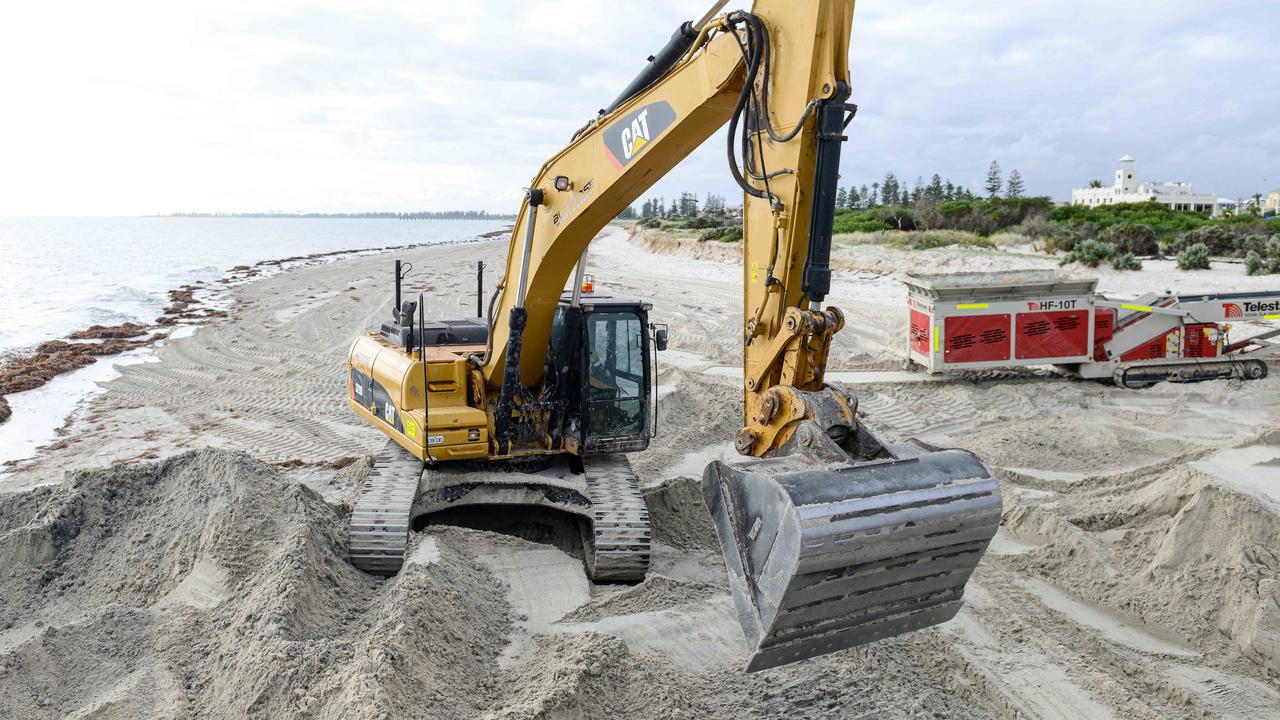 Sand carting at Semaphore Jetty last winter. Picture: Brenton Edwards