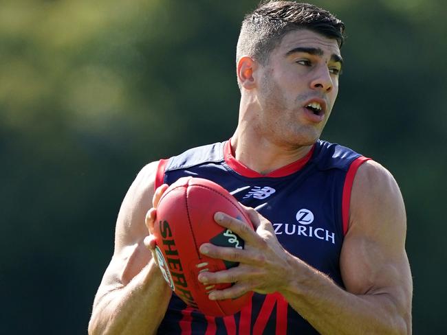 Christian Petracca of the Demons in action during a Melbourne Demons training session at Gosch's Paddock in Melbourne, Monday, January 27, 2020. (AAP Image/Sean Garnsworthy) NO ARCHIVING