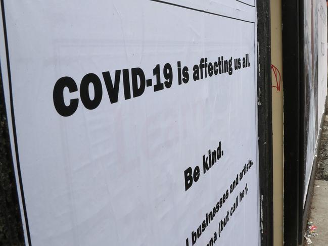 Local Coronavirus Impact 2 North. Generic images of Sydney road in Brunswick to go with Coronavirus coverage. A covid-19 poster is seen on Sydney road. Friday, April 3, 2020. Picture: David Crosling