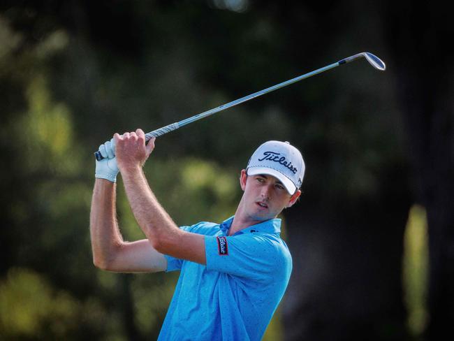 Elvis Smylie plays a shot on his way to victory at the Australian PGA Championship. Picture: Patrick Hamilton / AFP