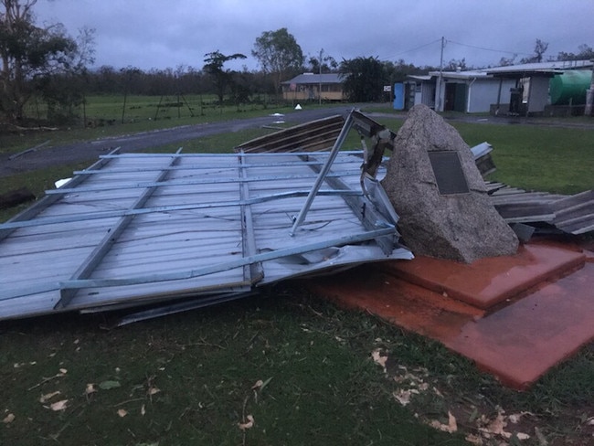 What's left of a Lockhart River Emergency Services shed in the aftermath of Cyclone Trevor. Picture: Peter Michael