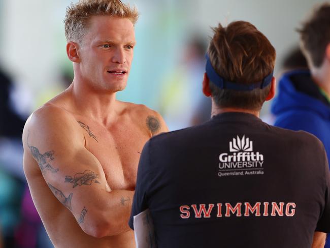 Cody Simpson speaks with coach Michael Bohl. Picture: Chris Hyde/Getty Images