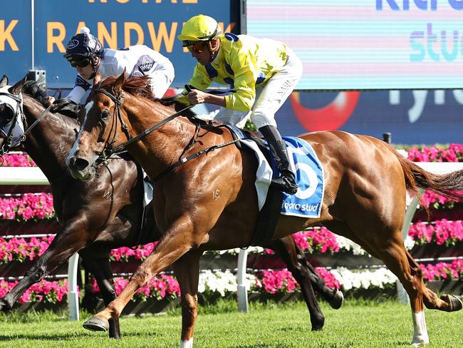 SYDNEY, AUSTRALIA - DECEMBER 28: Nash Rawiller riding High Blue Sea wins Race 7 Captivant @ Kia Ora during Sydney Racing at Royal Randwick Racecourse on December 28, 2024 in Sydney, Australia. (Photo by Jeremy Ng/Getty Images)