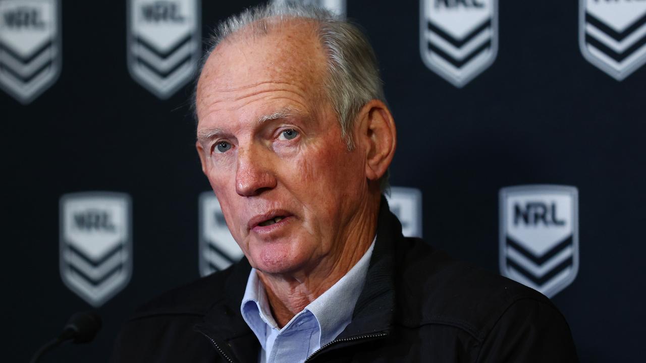 SYDNEY, AUSTRALIA - SEPTEMBER 02: Dolphins coach Wayne Bennett speaks to media during a NRL media opportunity at Rugby League Central on September 02, 2022 in Sydney, Australia. (Photo by Mark Metcalfe/Getty Images)