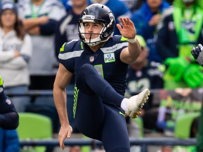 Michael Dickson booms a punt against the Los Angeles Chargers. CREDIT: SEATTLE SEAHAWKS