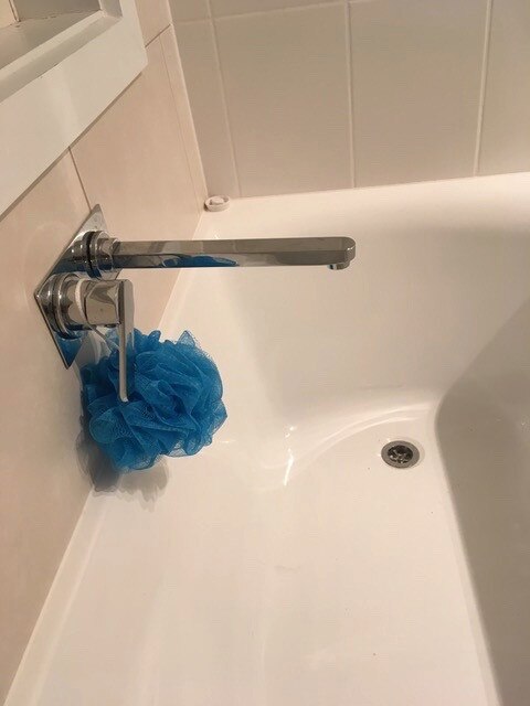 Courtney Batten said his young son hurt his back on this ill-ftting bathroom fixture. Picture: Supplied