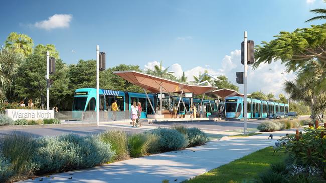 An artist's impression of light rail vehicles, which is one of the options presented in Sunshine Coast Council's Draft Options Analysis for a mass transit plan.