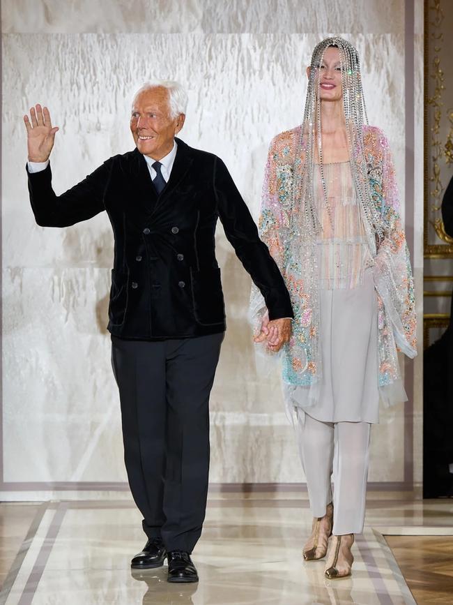 Mr Armani takes his bow at the Giorgio Armani show.