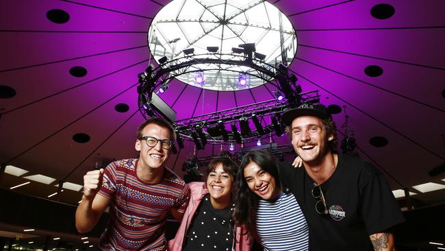 Students Mitchell McBurnie, Carla Zuniga, Rhea Kohli and Nick Bentley inside the newly refurbished Roundhouse. Picture: John Appleyard