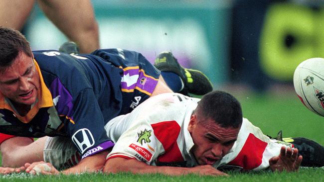 Like Ben Cummins’ six-tackle bungle Anthony Mundine’s bombed try in the 1999 grand final will live in rugby league infamy. Picture: Trent Parke