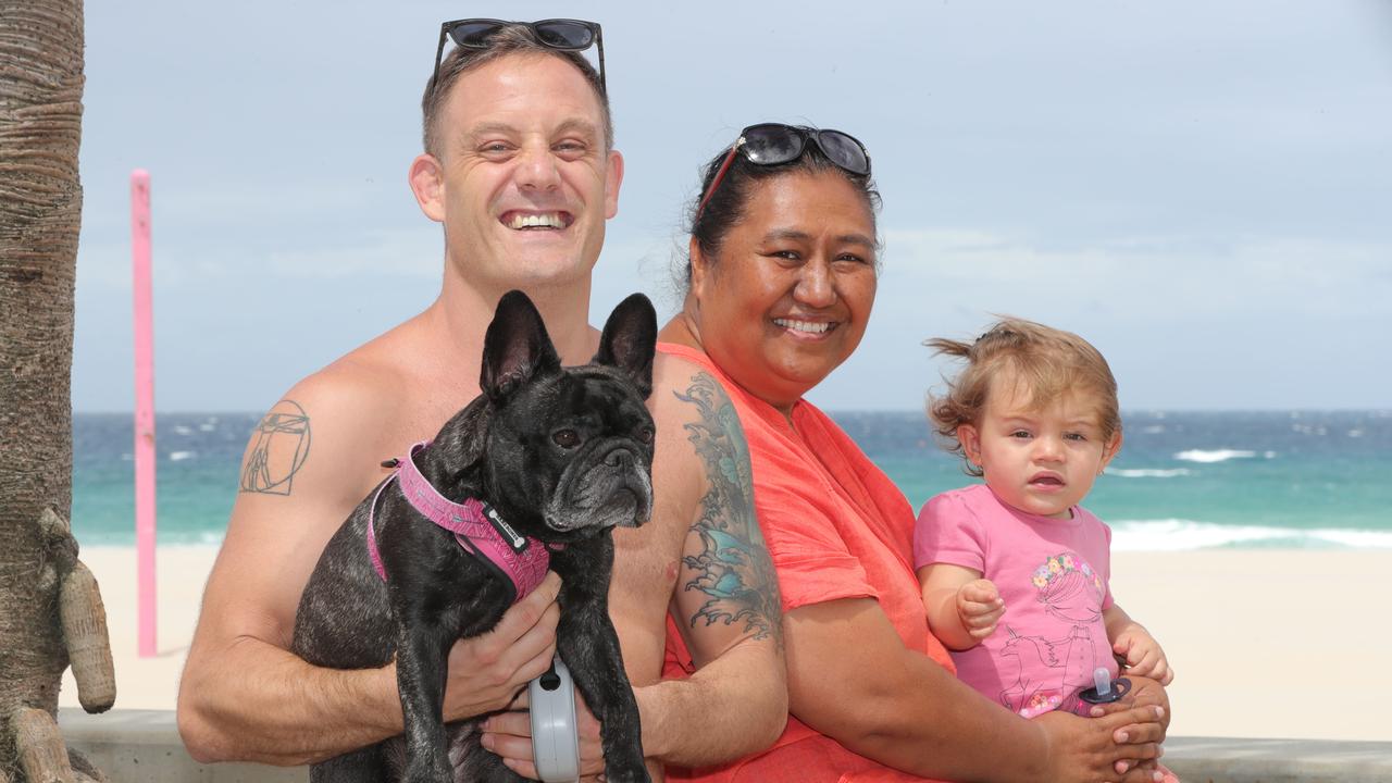 Locals Marc Howard and Lata Marsh with baby Harper Howard and Layla the dog.. Picture Glenn Hampson