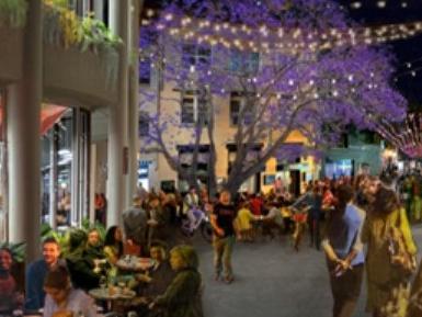 An artist's impression of proposed changes to Market Square contained in the draft "My Place: Manly" plan released for public exhibition by Northern Beaches Council in September 2023. Picture: Northern Beaches Council (Mark Gerada)