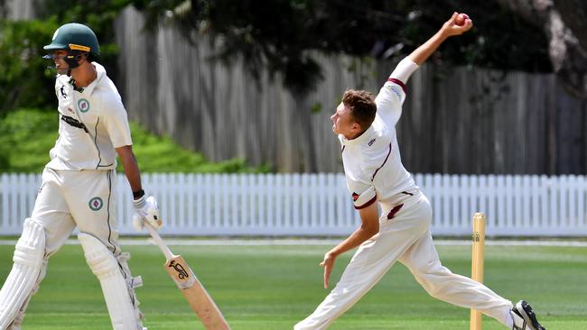 Toombul bowler Tom Balkin Club cricket - South Brisbane v Toombul. Saturday October 23, 2012. Picture, John Gass