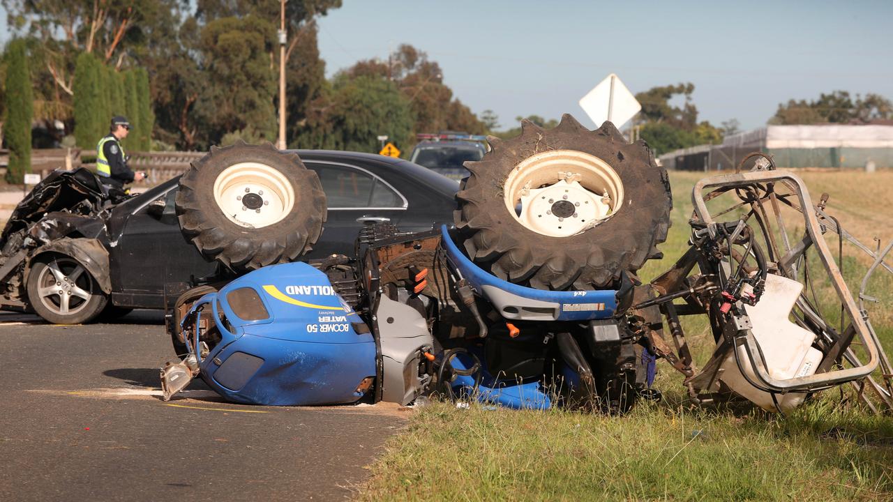 Emergency services responded to reports of a car and tractor collision at the intersection of Womma West and Alfred Roads, Virginia about 6.45am on Thursday 28 December. Picture: Dean Martin