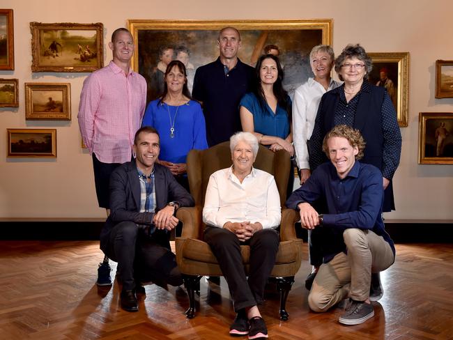 A photo to commemorate the new Australian Sports Hall of Fame. inductees last year. Sachs OAM, Lauren Burns OAM, Debbie Handley Cummins BEM, Steve Hooker OAM, Tony Lockett, Brad McGee OAM, and Dr Grace Bryant OAM along with inaugural female inductee Dawn Fraser. Picture: Jay Town