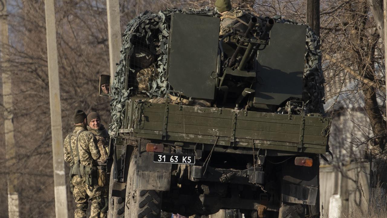 A convoy of armored vehicles of the Ukrainian army moves towards the border. Picture: Getty Images