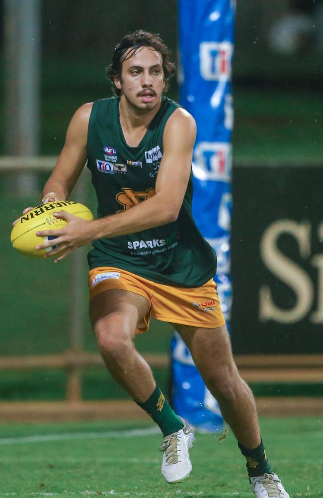 St Mary’s Jacob Long racing with the ball in hand against Palmerston. Picture: Glenn Campbell