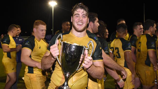 Skipper Fraser McReight celebrates with the trophy. Picture: Getty