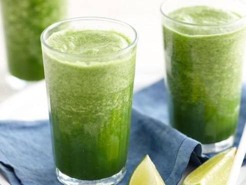 Kale, lime and coconut water green smoothie.