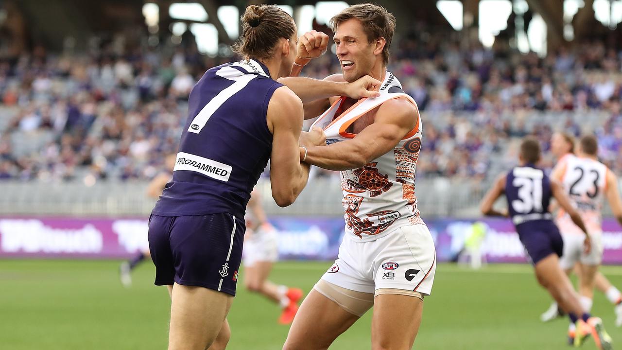 Nat Fyfe was heavily targeted by GWS on Saturday (Photo by Paul Kane/Getty Images).