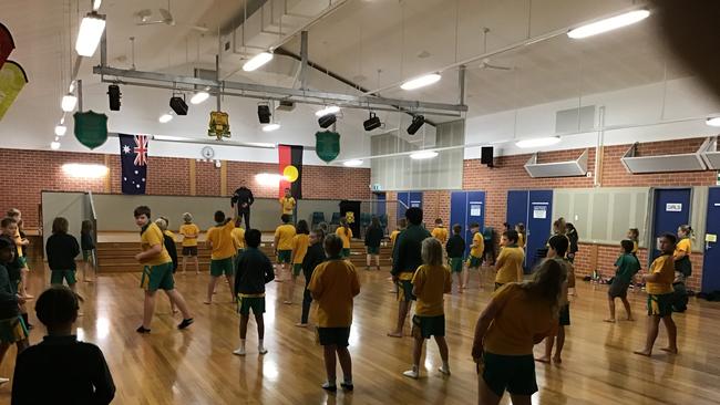 Westlawn Students take part in Rock and Water program in their hall.