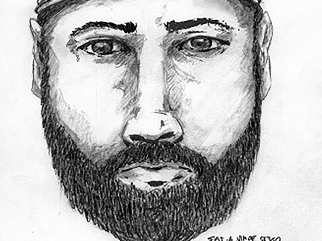 A police sketch of the man seen by a passer-by talking to Lucas Fowler on a remote highway in northern British Columbia a week ago. Picture: RCMP