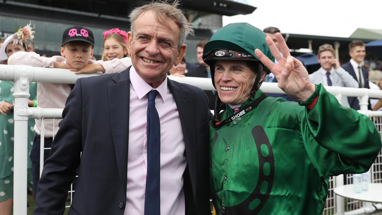 Trainer David McColm and jockey Craig Williams after winning The Kosciuszko. Picture: Getty Images