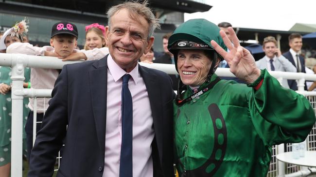 Trainer David McColm and jockey Craig Williams after winning The Kosciuszko. Picture: Getty Images