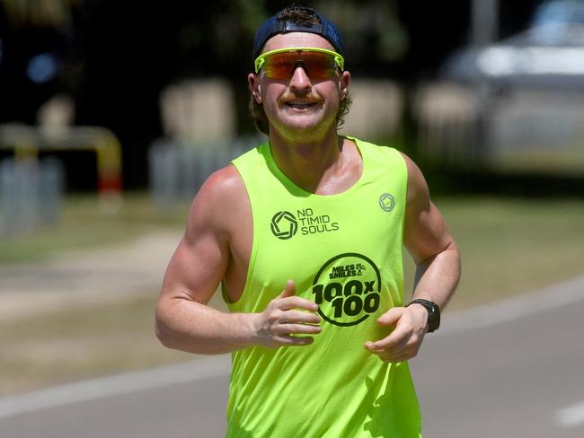 Jack "The Crazy Running Man" Hanley has reached Townsville in his mammoth journey of running 100 kilometres every single day for 100 consecutive days. Picture: Evan Morgan