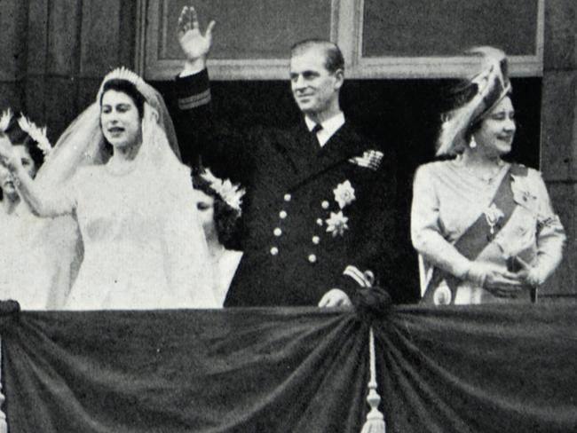 The then Princess Elizabeth and Prince Philip with the Queen Mother on the couple’s wedding day. Picture: Getty Images