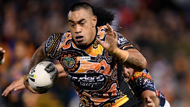 Mahe Fonua has been starring for the Tigers, but was dropped for showing up to training late. Picture: AAP Image/Dan Himbrechts