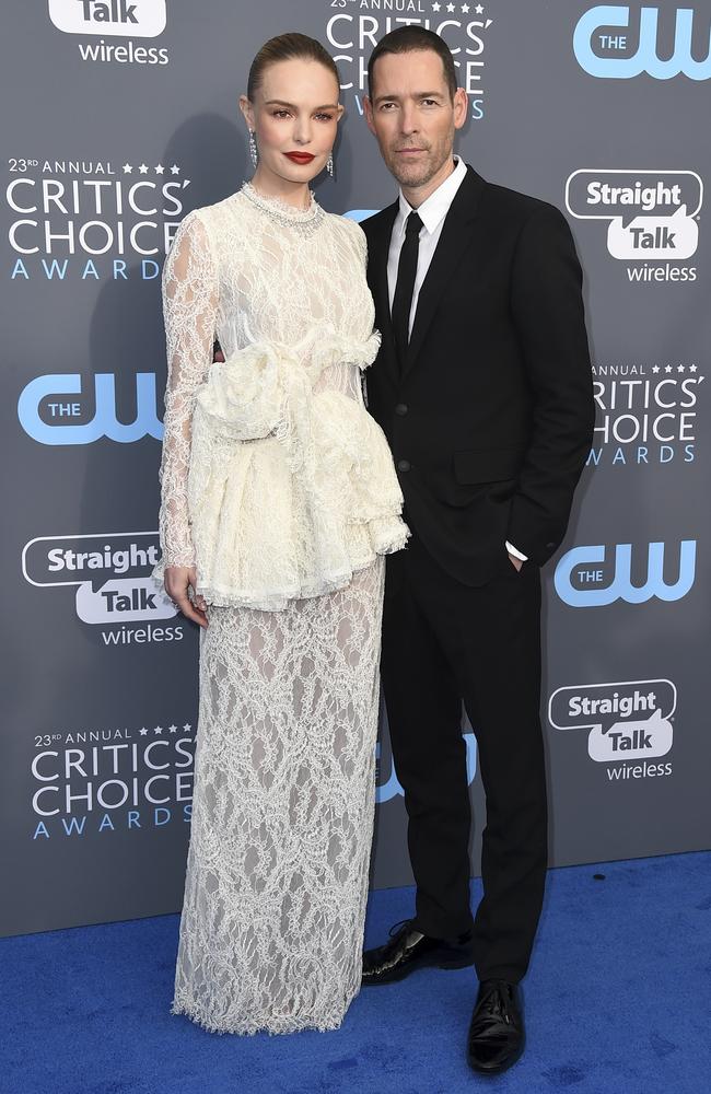 Kate Bosworth and Michael Polish attend The 23rd Annual Critics’ Choice Awards at Barker Hangar on January 11, 2018 in Santa Monica, California. Picture: AP
