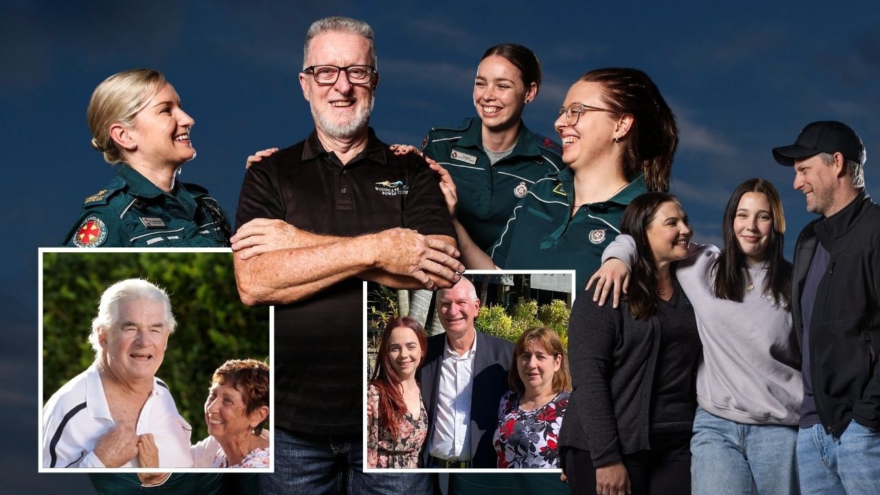 Max Aurisch (white shirt), Warren Benson (black shirt), Ken Shaw (grey jacket) and Leah Newell (grey top) all survived cardiac arrests unscathed.