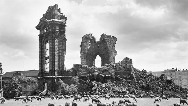 Ruins of the Cathedral of Our Lady in Dresden, Germany, destroyed during World War II.