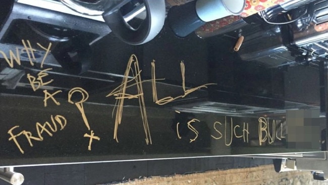 Writing on a table in the Australian rental property, which was shown to the court during depp’s libel case. Picture: Supplied